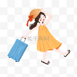 沙滩裙图片_托行李出门旅行的女孩