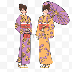 手绘风格女性图片_手绘日本女性和服