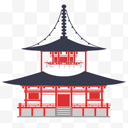 日本传统风格寺庙建筑平面插画