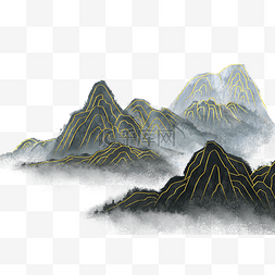 金线水墨古风山水插画