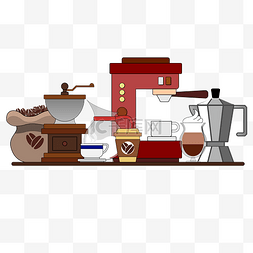 咖啡机冲咖啡图片_矢量咖啡器具集合