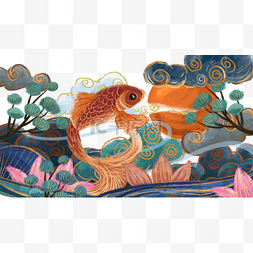 祥云花纹背景图片_国潮风图腾插画背景