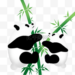 两只攀竹的熊猫