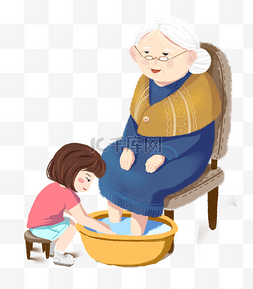 孙女给奶奶洗脚