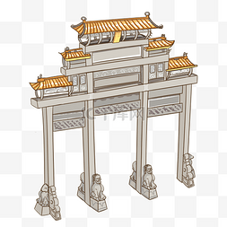 中式拱门建筑图片_手绘古典中式拱门牌楼