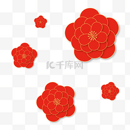 春节剪纸图片_中式喜庆立体红色花朵