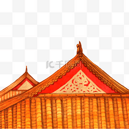 中国建筑插画图片_色手绘故宫屋檐装饰画