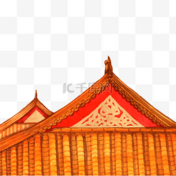 手绘古建筑景点图片_色手绘故宫屋檐装饰画