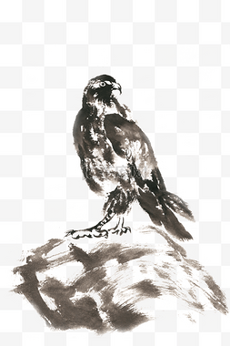 岩石上的鹰水墨画PNG免抠素材