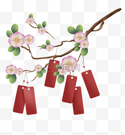 赏樱花png图片图片_樱花树上的红色许愿牌