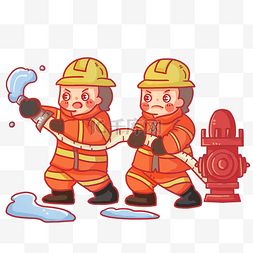 消防员救火卡通图片_救火中的消防员