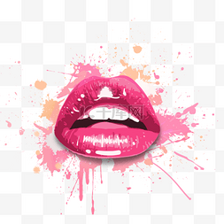 粉色的嘴唇图片_手绘飞溅的颜色嘴唇