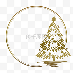 黄色手绘抽象圣诞树圆圈边框