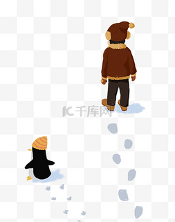 qq红企鹅图片_冬季雪地人物企鹅背影
