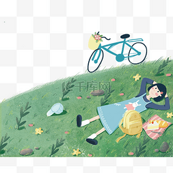 春天风景出行旅游草地山坡自行车