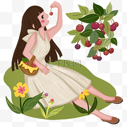 樱桃植物图片_吃樱桃的小女孩 