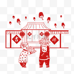 中国传统节日红色剪纸