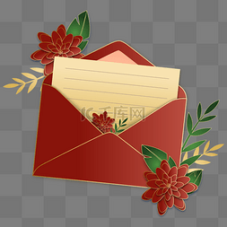 红色花朵信封信纸