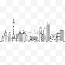 香港夜景图片_各地城市建筑线描