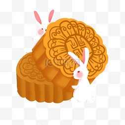 卡通中秋月饼和兔子