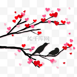 爱情鸟爱心图片_树枝上的爱情鸟情人节