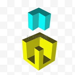 蓝几何立体图片_黄蓝几何方块积木组合素材