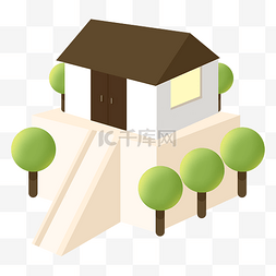 扁平化的房子图片_楼房2.5d扁平化房子插画