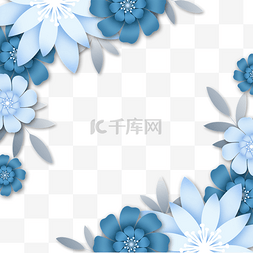 蓝色调创意剪纸花卉边框