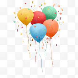彩带气球漂浮图片_肌理风格生日装饰小金星气球