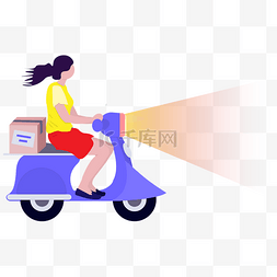 彩色骑电动车的女孩元素
