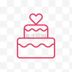情人节图片_玫红色线性爱心蛋糕情人节图标