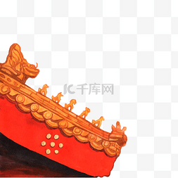 中国建筑插画图片_彩色手绘故宫红墙装饰画