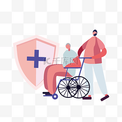 手绘红色轮椅医疗保护图
