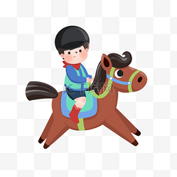 骑马图片_手绘骑马的男孩