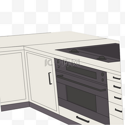 灰色的柜子图片_卡通立体厨房台面免抠图