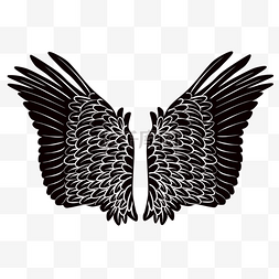 可爱黑色翅膀图片_黑白手绘线性可爱装饰翅膀