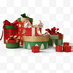 圣诞绿色蝴蝶结图片_圆柱状圣诞礼盒包装3d元素