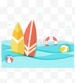 游泳图片_清新夏日海浪剪纸夏天