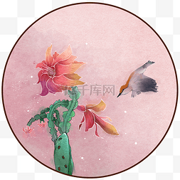 花鸟边框图片_花朵圆形边框中国风