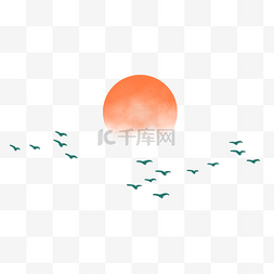 落日线稿图片_红色落日插画