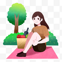 餐布图片_春游野餐的女孩插画