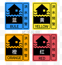 防汛预警图片_洪水4色预警图标