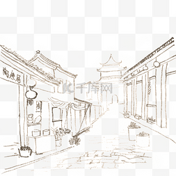 街道图片_线描稿古街道