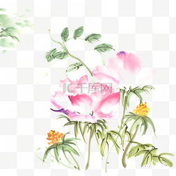 春天的花卉水墨画PNG免抠素材