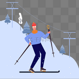 大雪图片_手绘卡通冬季滑雪插画