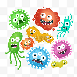 新冠病毒病毒卡通图片_手绘卡通细菌病毒微生物电晕病毒