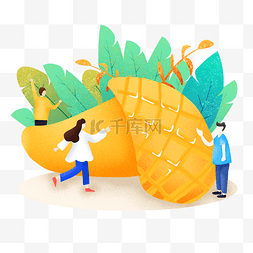 手绘卡通芒果图片_夏日主题扁平插画吃芒果