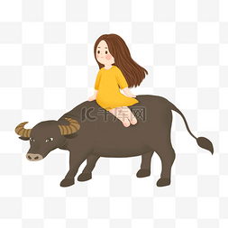 卡通牛图片_卡通女孩骑着牛免抠图