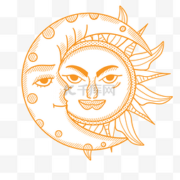 太阳月亮手绘图片_卡通手绘黄色太阳月亮线条插画