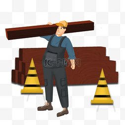 木头手绘图片_建筑工地上劳动的工人